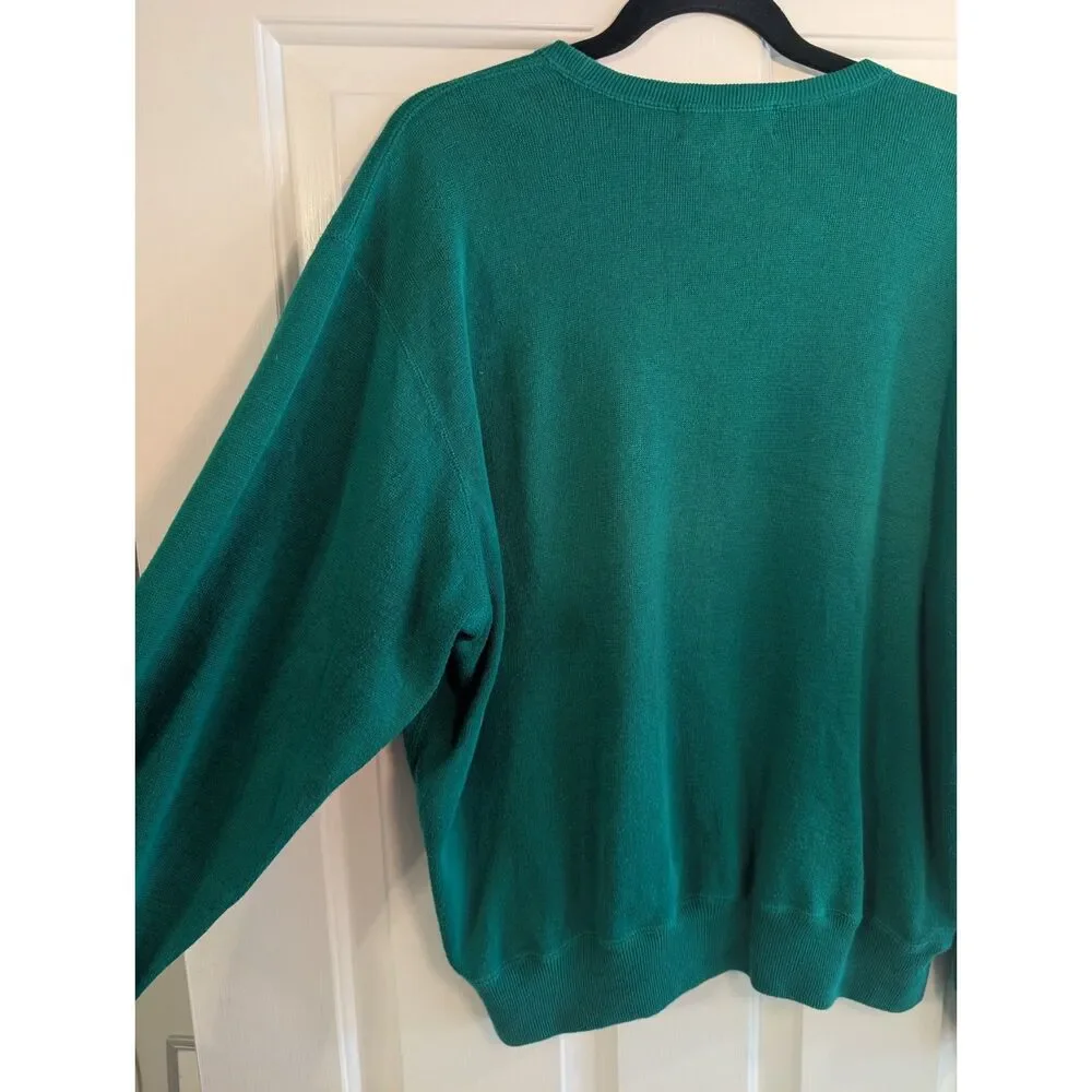 Vintage Polo Golf Ralph Lauren Men's Large Green Crest Crewneck Sweater